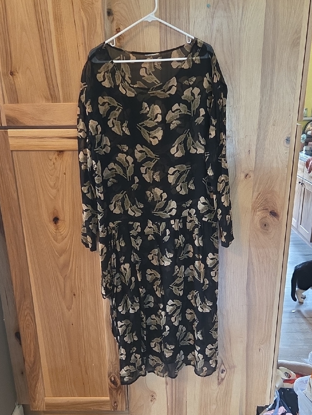 Black Midi Dress with Gold Floral Print